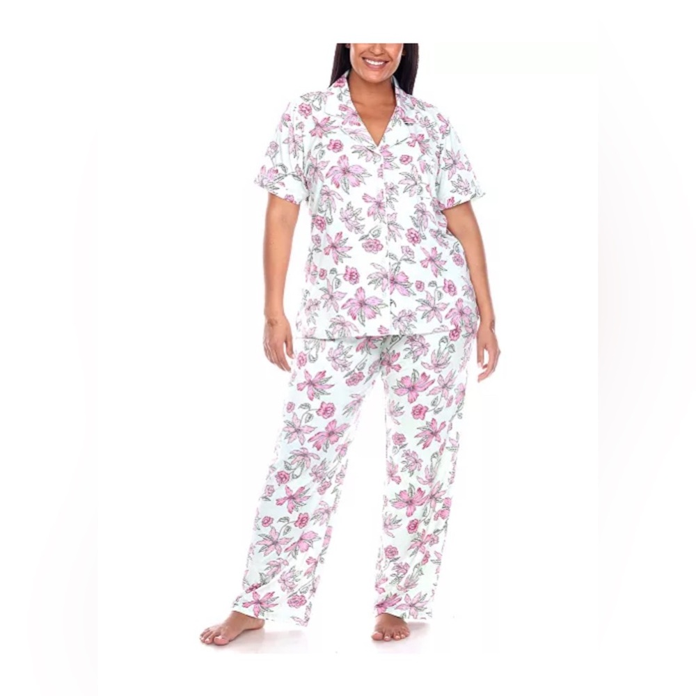 White Mark Plus Size Short Sleeve Pants Tropical Pajama Set, 2-Piece Sz 2X NWT